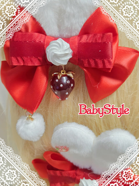 うさみみいちごホイップ真っ赤なリボンツインテヘアクリップ